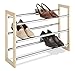 Whitmor 3 Tier Expandable Shoe Rack -Stackable - Natural Wood and Chrome