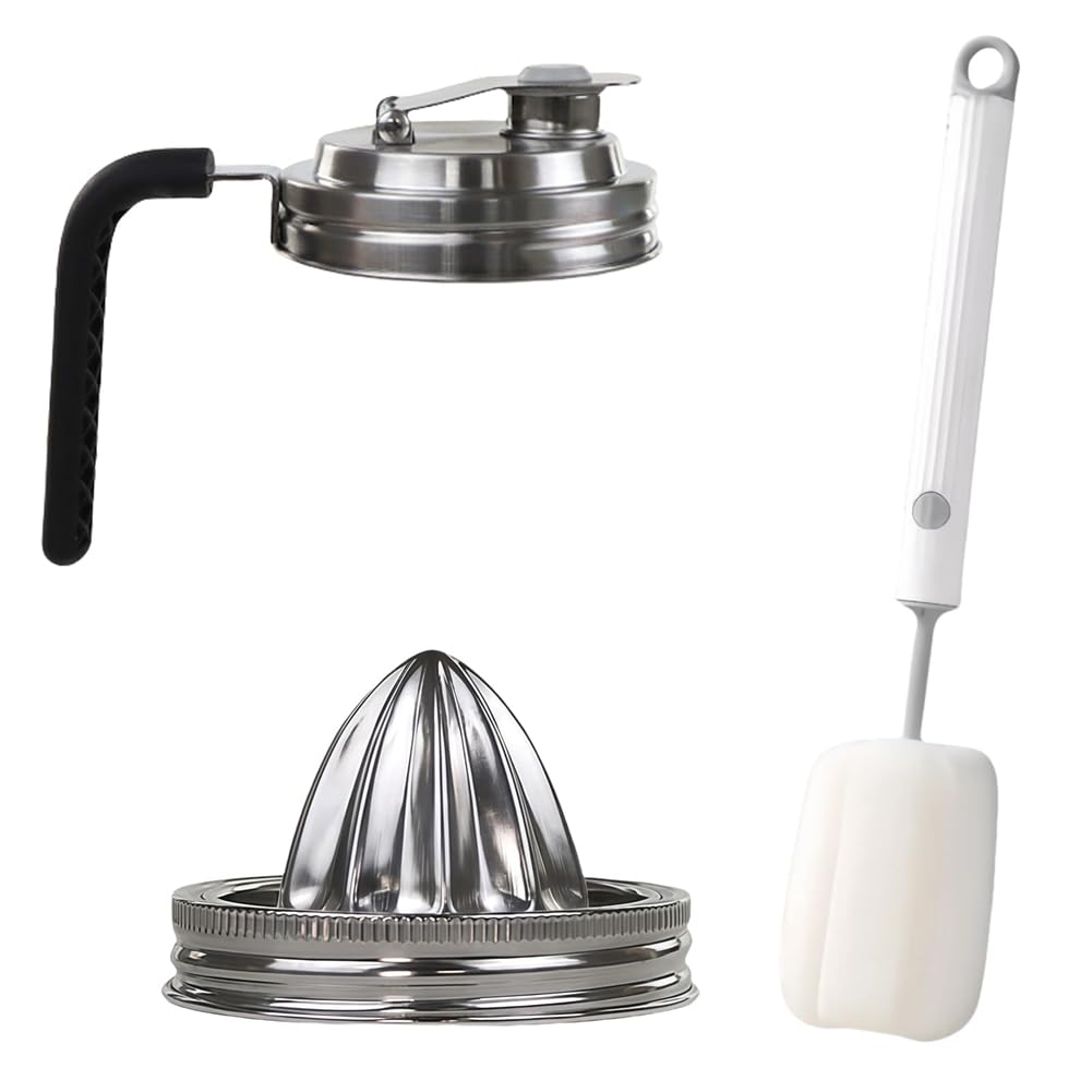 CTRLZS Citrus Reamer with Stainless Steel Jar Pour Spout& Juicer Lid, Leaking Proof Flip Cap and Handle for Wide Mouth Jars