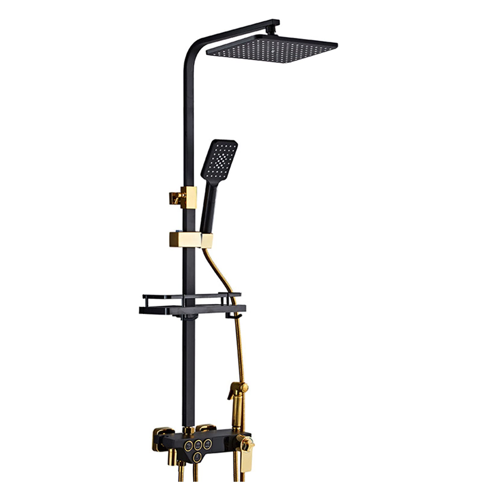 Set Rubinetto Doccia termostatico Nero Dorato, Set Display Digitale con soffione, doccetta, spruzzatore Bidet, beccuccio Vasca, Miscelatore Vasca