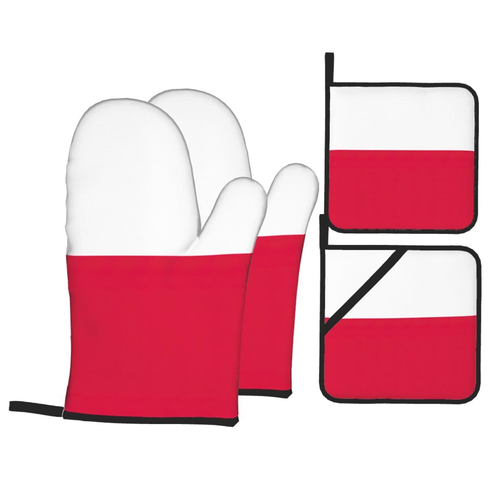 Nimongt Black Polish Flag Print Heat-Resistant 4-Piece Oven Kitchen Gloves For Baking Cooking Microwaving Essentials