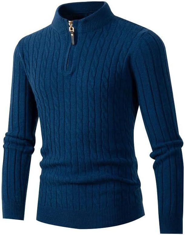 Half High Neck Men's Knitted Pullover Sweater Zipper Men Sweaters