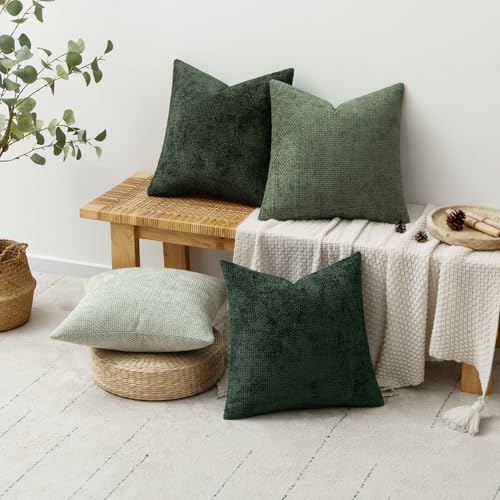 Image of MIULEE Pack of 4 Couch Throw Pillow Covers 20x20 Inch Green Soft Decorative Chenille Pillow Covers Farmhouse Accent Cushion Covers for Boho Spring Home Decor Sofa Bedroom Living Room