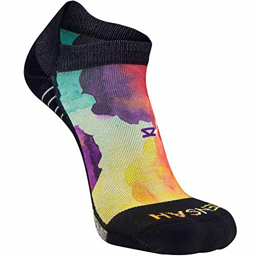 Zensah Limited Edition No-Show Running Socks - Anti-Blister Comfortable Moisture Wicking Sport Socks for Men and Women (Small, Watercolors-Yellow-Red)