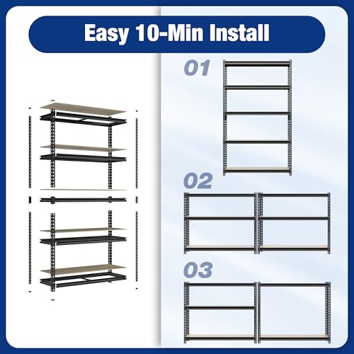 Image of WORKPRO 5-Tier Storage Shelf, 72 inch H Heavy Duty Adjustable Garage Shelving Unit 2180LBS Capacity, for Basement, Kitchen, Pantry, 27.6 inchWx11.8 inchDx60 inchH, Black