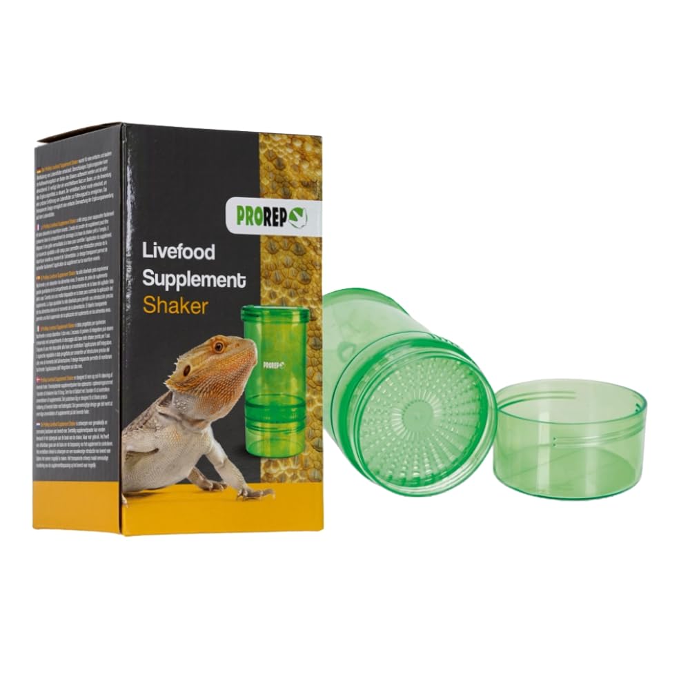 ProRep Livefood Supplement Shaker | Mess-Free Insect Dusting | Lockable Mesh Lid | Built-In Powder Storage | For Crickets, Locusts & Mealworms | Reptile & Amphibian Supplement Tool