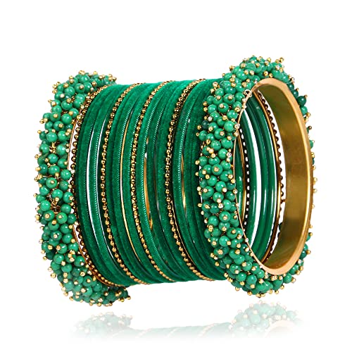 Jd'z Collection Indian Bangles Bracelets For Women Bollywood Bangle Set Stylish Jewelry For Girls Kada Multicolors Velvet Bangles (Green, 2.10) #TOP28