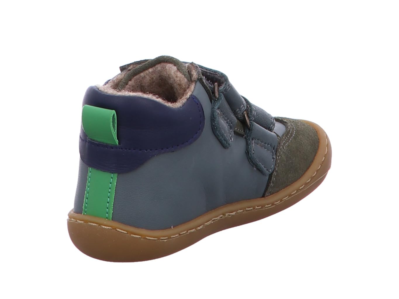 Barfußschuhe aus Leder mit Wollfilzfutter, sportlicher Look in Petrol/Grün/Navy 45219-532