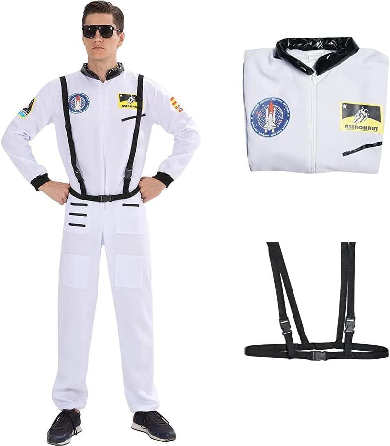 EraSpooky Disfraz de astronauta para hombre, disfraz de Halloween para adultos, tallas XS-XL, para fiesta de disfraces y cosplay, color naranja y