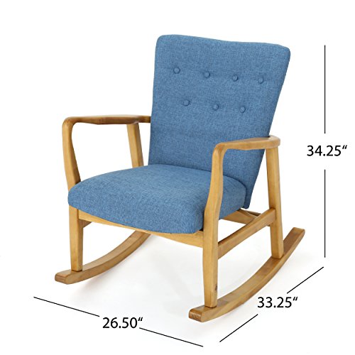 Christopher Knight Home Mid Century Fabric Rocking Chair, Muted Blue/Light Walnut - Image 4