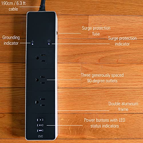 Image of Eve Energy Strip - Apple HomeKit Smart Home Triple Outlet & Power Meter With Built-in Schedules & Light Strip - Full Color Spectrum and White LED Lights
