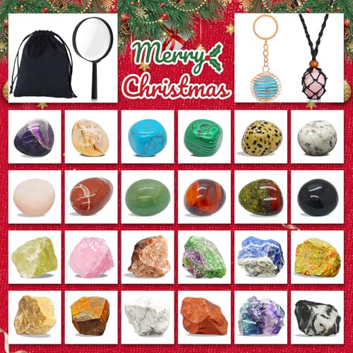 Adventskalender 2025 Kinder Edelsteine Mädchen Jungen Weihnachtskalender Steine Kristalle Weihnachtsgeschenke für Kinder Geschenke Weihnachten Geschenk Junge 10 11 12 4 5 8 6 7 9 Jahre