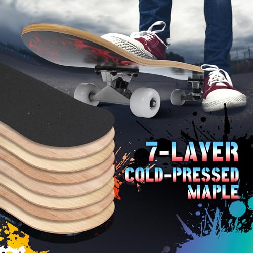 Image of Pro Complete Skateboards for Beginners Girls Boys Kids Youths Teens Adults 31 inchx8 inch Skate Boards 7 Layers Canadian Maple Double Kick Deck Concave Longboard
