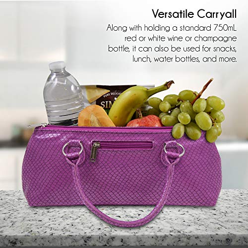 Image of Wine Clutch Bag (Thermal Insulated) Trendy Women's Carry Tote | Holds Red & White 750mL Bottles | Trendy Fashion | Incl. Portable Waiter-Style Corkscrew (Lavender Burmese)