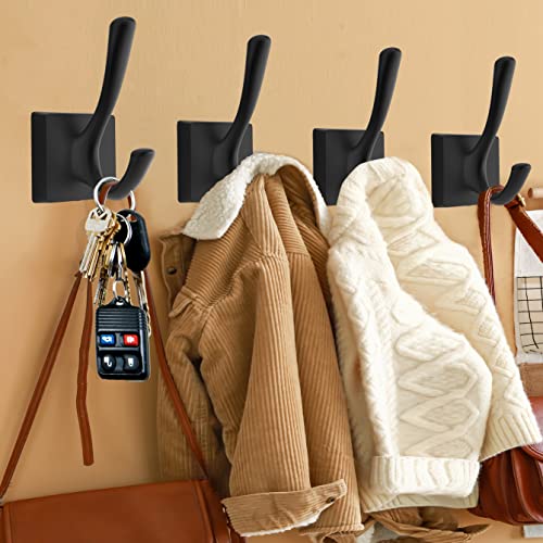 Tofiigrem Black Wall Hooks Coat Hooks, Mudroom Hooks Bathroom Hallway Hooks For Hanging Clothes Robe Towel Backpack, Heavy Duty Decorative Hooks Modern Double Towel Hooks (4 Pack, Black) #TOP2