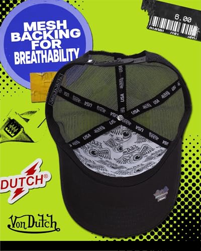Image of Von Dutch Unisex Trucker Hat - Retro Classic Solid Color Mesh Back Snapback Baseball Cap for Men & Women.