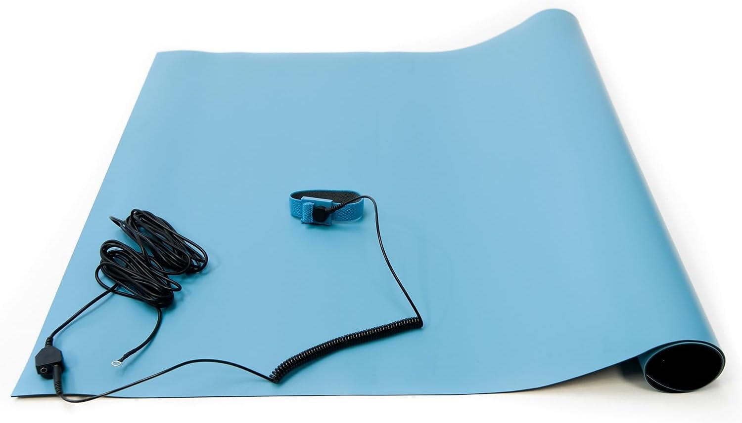 Bertech -ESD High Temperature Mat Kit, 18 Inches Wide x 30 Inches Long x 0.08 Inches Thick, Blue, Includes a Wrist Strap and Grounding Cord, RoHS and REACH Compliant (Assembled in USA) Product Name