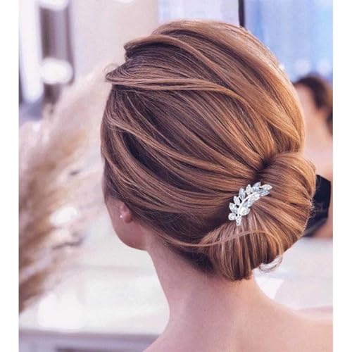 Aneneiceera Vintage Rhinestone Hair Comb Barrette Gold Crystal Leaf Hair Clip Comb Cz Hair Barrette Headpieces Shine Wedding Comb Decorative Headwear Hair Accessories for Women (Silver)