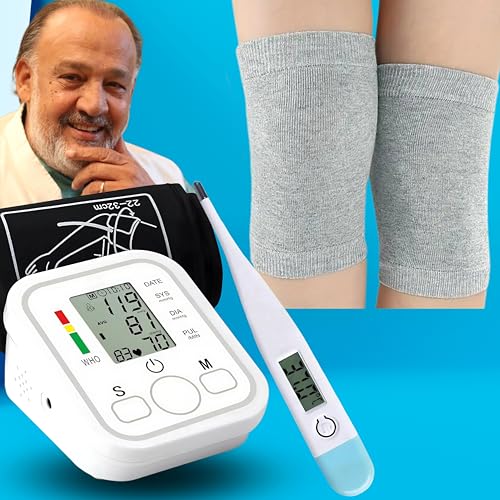 Image of Aika Health Combo: AK-555 Digital BP Monitor with Voice Guidance & AK-45 Digital Thermometer + KNECAP-101 Hypoallergenic Knee Cap