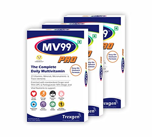 Image of Trexgen MV99-PRO The Complete Daily Multivitamin with A,D,E,K,B-Complex, C, Multiminerals Micronutrients & Trace elements with Grape Seed & Pomegranate extract (3x10 = 30 Tabs)