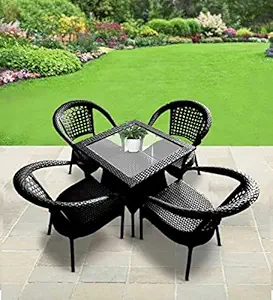 ARTIC FASHION Patio Chair Sets Garden Wicker Furniture Set for Outdoor Patio and Balcony || Powder Coated Frame| UV Protected Wicker [4 Chairs, 1 Table]