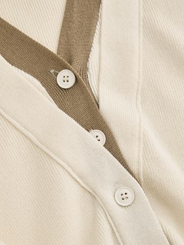 CIDER Wool-Blend Knit V-Neck Two Tone Solid Button Oversized Cardigan2