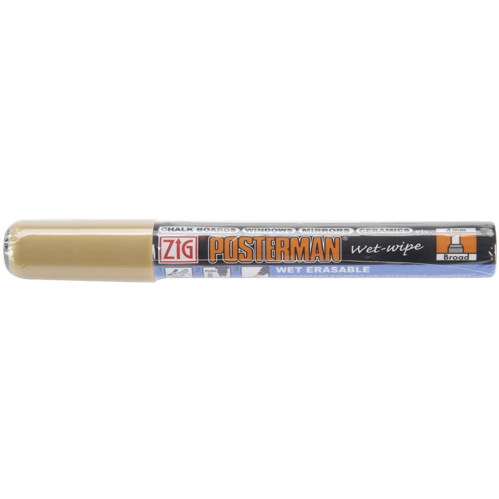 Zig 6mm Posterman Broad Tip Wet Wipe Marker, Gold