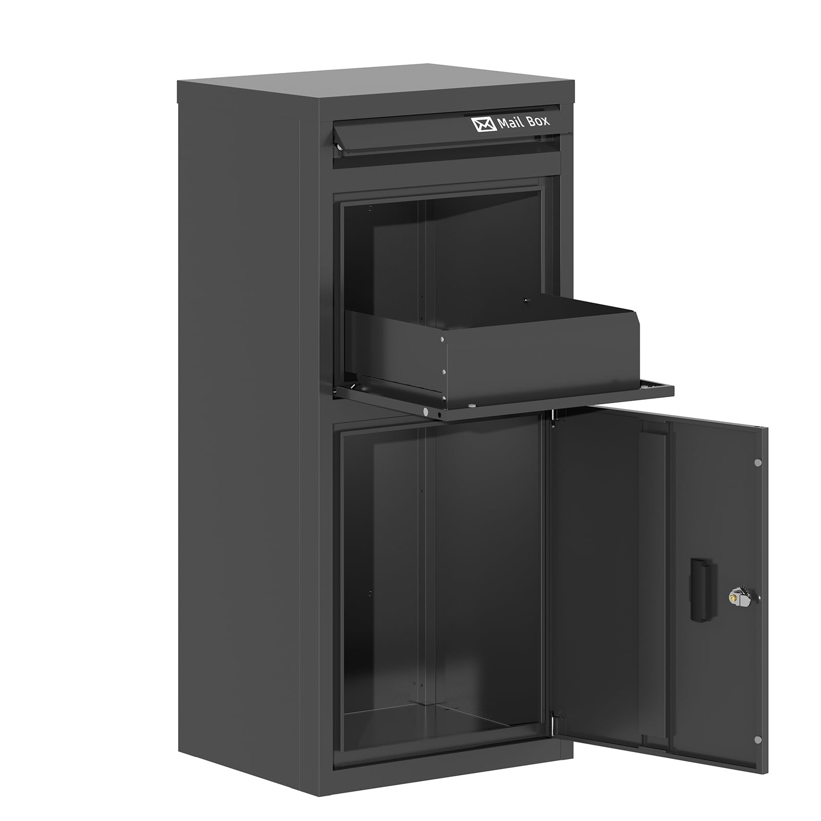 Birchtree Grey Large Parcel Drop Box With Lock & 2 Keys, 101Cm Height, Secure Parcel Delivery Box, Weatherproof Outdoor Metal Parcel Box With Anti-Theft Design, Wall Or Floor Mounted,