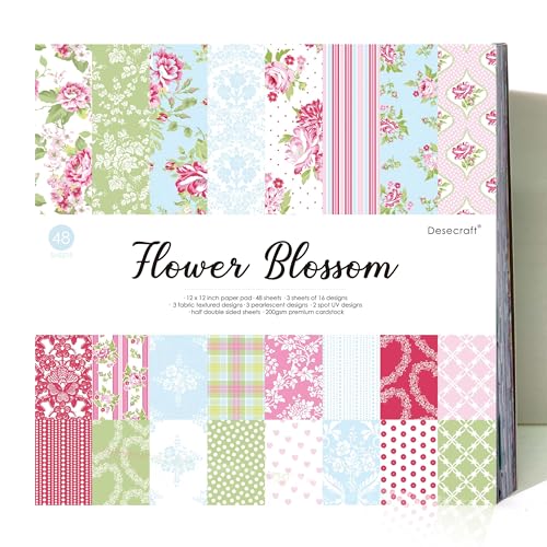 Desecraft 48 sheets 12x12 Scrapbooking Cardstock Decorative Paper Pack -