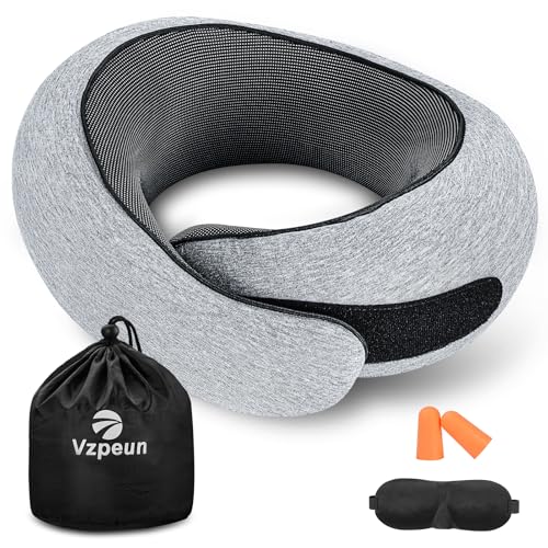 Image of Neck Travel Pillow | Memory Foam Neck Pillow for Comfort on Airplane, Compact Ergonomic Design for Traveling, Car Rides, Home Offices Use, Ideal for Adults Women Men (Gray)