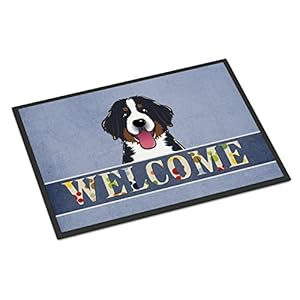 Caroline's Treasures BB1423MAT Bernese Mountain Dog Welcome Doormat 18x27, Blue Front Door Mat Indoor Outdoor Rugs for Entryway, Non Slip Washable Low Pile, 18H X 27W Carolines Treasures BB1423MAT Bernese Mountain Dog Welcome Doormat 18×27 Blue Front Door Mat Indoor Outdoor Rugs for Entryway Non Slip Washable Low Pile 18H X 27W
