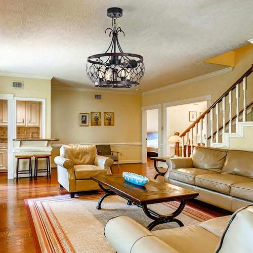 Image of Garwarm 21 inch Caged Ceiling Fan with Light and Remote, Industrial Fandelier