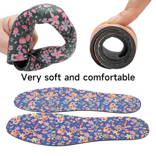 Image of 3 Pair Women No Show Socks Anti-Odor Sockless Shoe Insert Size 9-13 | Thin Shoe Insoles,Breathable,Comfort Barefoot Shoe Liner,Machine Washable,Moisture Control,Cute,Everyday Insole,Floral Print