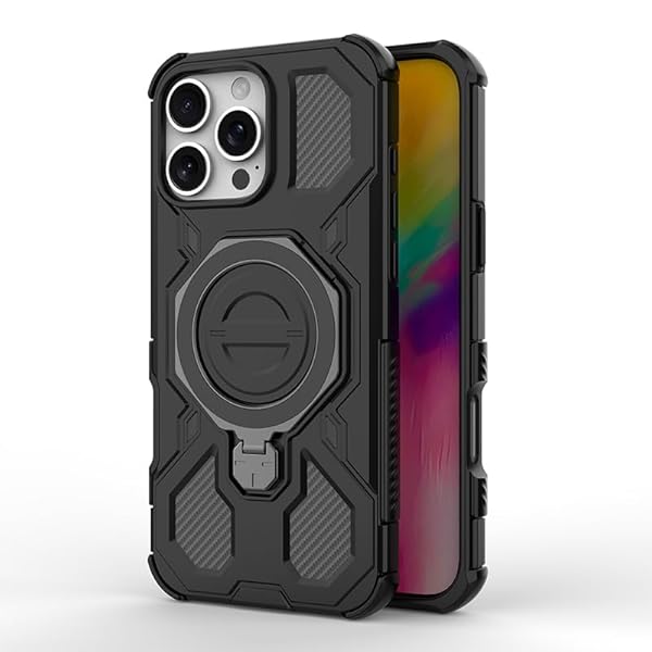 ALLINBOY for iPhone 16 Pro Max Case, Magnetic with Stand Ring Holder Kickstand Military Grade Drop Protection Heavy Duty Rugged Shockproof Phone Case Bumper Non-Slip, Black