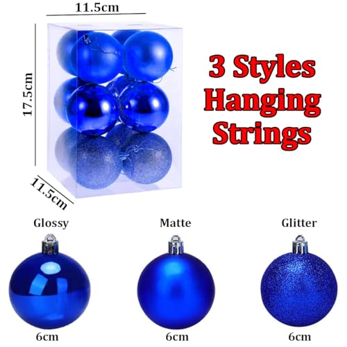 Image of fizzytech Shatterproof Christmas Balls Ornaments Pack of 12 Blue Hanging Balls Size 6cm Perfect Xmas Tree Decorations (6cm Blue 12 Pc)