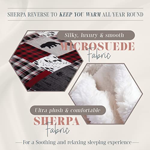 Elegant Comfort 3-Piece Winter Lodge-Patch Sherpa Comforter Soft, Cozy And Durable Quality, Heavy Weight Reversible Down Alternative Micro-Suede, Patch Sherpa Comforter, Cal King #TOP4