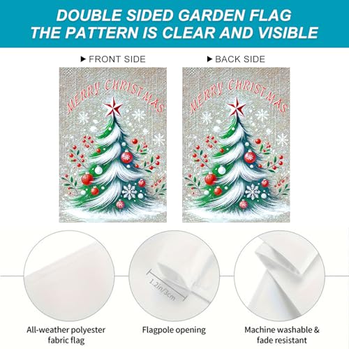 Image of BlissYard Christmas Garden Flag 12x18 Inch Tree Red Berries Yard Decor | Double sided polyester, tree red berries design, classic holiday home decor for Christmas porch and yard