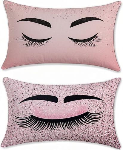 Housse coussin exterieur impermeable haut de gamme aspect lin rose - 2