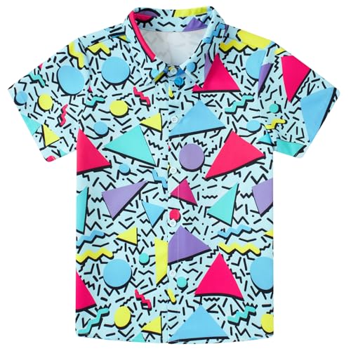 Image of uideazone Boys Hawaiian Shirts Novelty Printed Funky Short Sleeve Button Down Shirt Kids Aloha Luau Shirt 7-14T