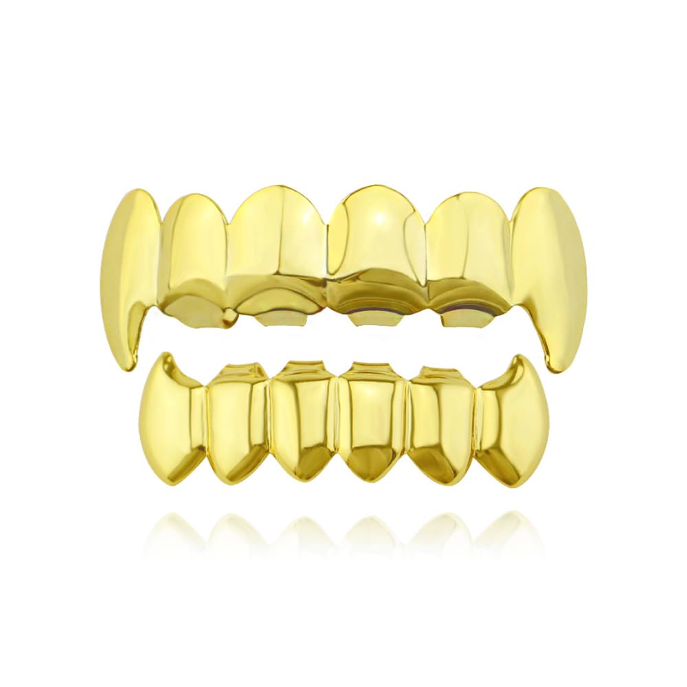1 Set Teeth Grills,Hip-hop Teeth,Hip Hop Teeth Grills,Gold Plated Tooth,Braces Top and Bottom Grill Cap Shiny Teeth,for Men's and Women's Parties,Proms,Halloween Role Plays