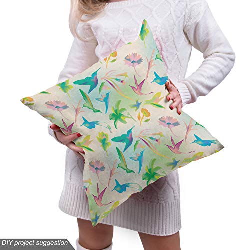 Image of Lunarable Hummingbird Fabric by The Yard, Colibri and Flowers Pattern Colorful Arrangement Exotic Summer Illustration, Decorative Fabric for Upholstery and Home Accents, 2 Yards, Teal Green