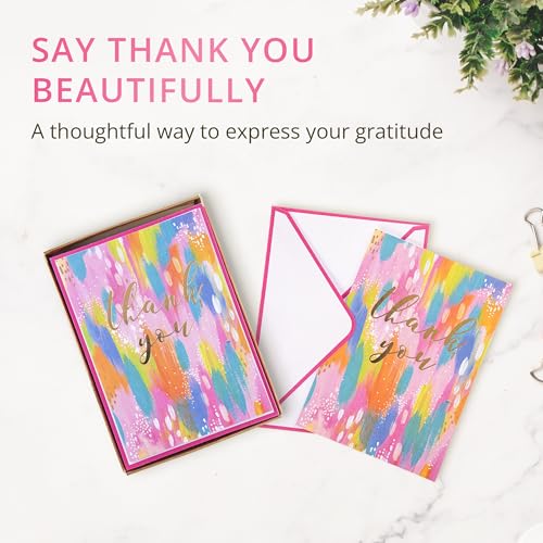 Image of Graphique Box of Thank You Cards, Brush Strokes - Includes 16 Cards with Matching Envelopes and Storage Box, Cute Stationery Made of Durable Heavy Cardstock, Cards Measure 3.25 inch x 4.75 inch