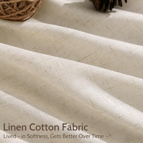 Image of Nanspring Linen Curtains 84 Inch Length 2 Panels Set for Living Room Farmhouse Decor Light Filtering Semi Sheer Curtain Back Tab and Rod Pocket Neutral Luxury Rustic Coastal Drapes for Bedroom 52x84