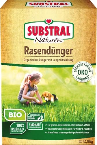 Substral Naturen Bio Rasendünger organischer Volldünger 3 Monate Langzeitwirkung alle Rasenarten bis zu 80 m 2 8kg