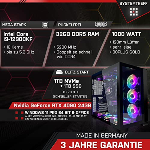 SYSTEMTREFF High-End Gaming PC Intel Core i9-12900KF 16x5.2GHz | Nvidia GeForce RTX 4090 24GB DX12 | 1TB M.2 NVMe + 1TB SSD | 32GB DDR5 RAM | WLAN Desktop Computer Rechner für Gamer, Zocker & Streamer – Bild 3