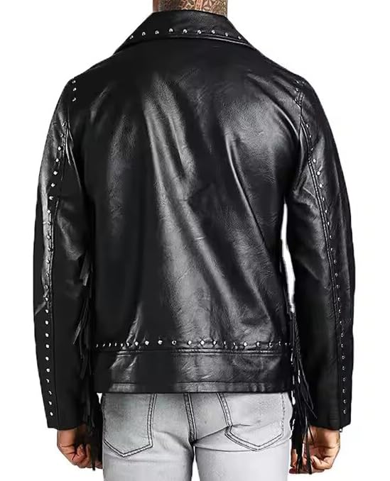 Men's Traditional Native American Fringe Brando Studded Leather Jacket - Western Cowboy Native American Fringe Leather Jacket3