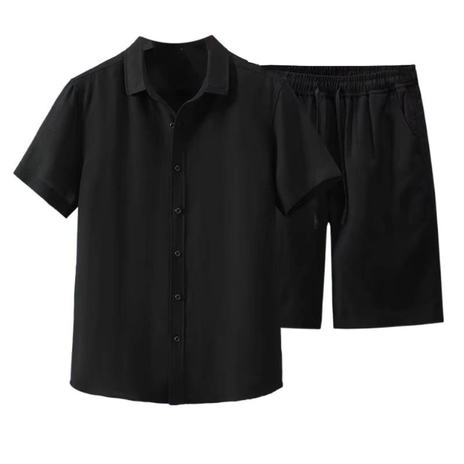 Set da uomo casual traspirante, camicia a maniche corte e pantaloncini estate
