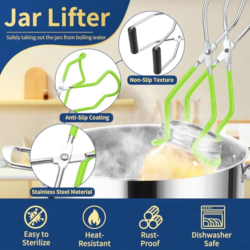 Image of Canning Jar Lifter Tongs with Jar Lid Lifter Magnetic Lid Lifter,Canning Bubble Popper Bubble Remover and Canning Labels for Canning Supplies Starter Kit,4Pcs Canning Tools-Neon Green