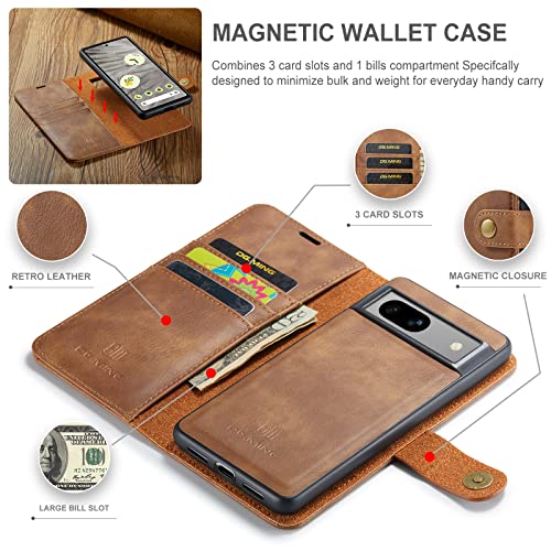 Étui portefeuille Google Pixel 8A en cuir véritable marron avec rabat - 6