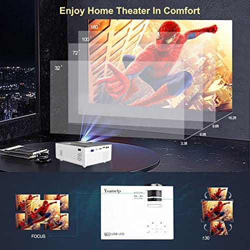 Ysametp Mini Projector, 1080P Full HD Supported 180” Screen Video Projector, 11000Lux Home Theater Movie Projector… - Image 4