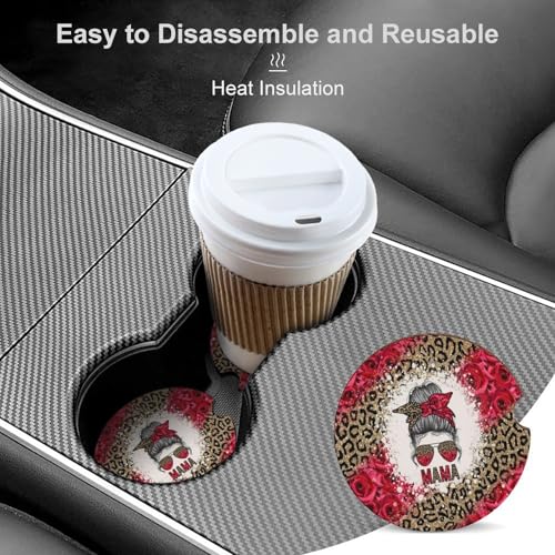 Portavasos para auto con diseño de leopardo y rosas, 2 piezas miniatura 4